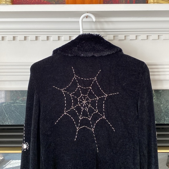 Storybook Knit Halloween Cardigan Sweater With Crystal Spider Buttons - Picture 4 of 9